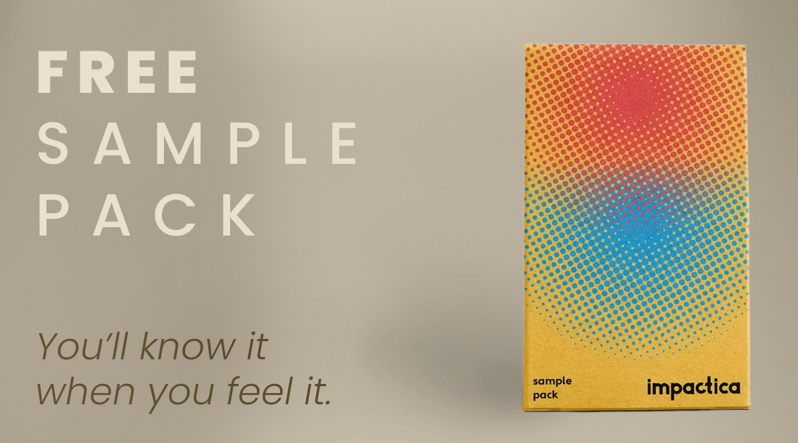 Impactica Print Sample Kit displaying 32+ paper stocks, labels, and metallic finishes